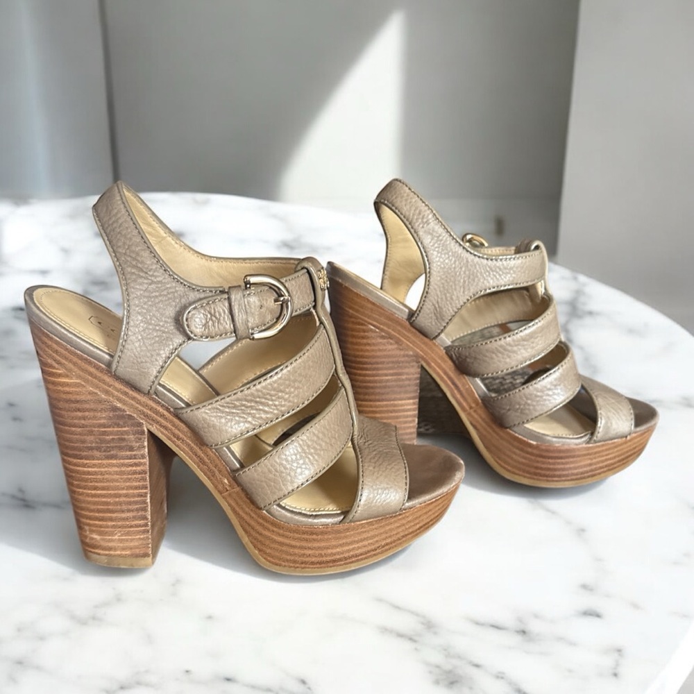 Coach Tan Platform Sandals with Chunky Heel
